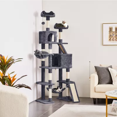 Yaheetech 82.5-in Multi-Level Cat Tree with 2 Condos, 2 Perches, Hammock and Scratching Boards - Image 2