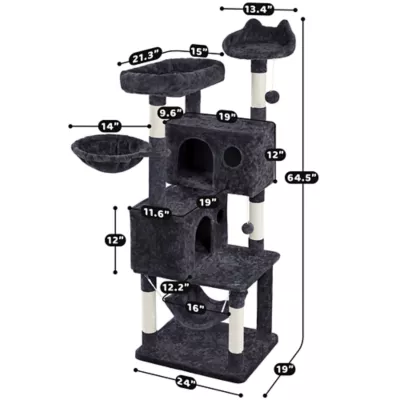 Yaheetech 64.5-in Multi-Level Cat Tree with 2 Condos, Hammock and Basket - Image 3