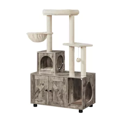 Yaheetech Cat Litter Box Enclosure with Cat Tree Tower, Perches & Basket - Image 1