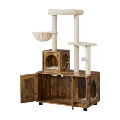 Yaheetech Cat Litter Box Enclosure with Cat Tree Tower, Perches & Basket - Image 1
