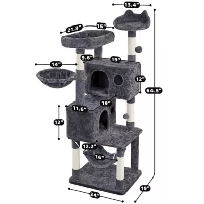 Yaheetech 64.5-in Multi-Level Cat Tree with 2 Condos, Hammock and Basket - Image 3