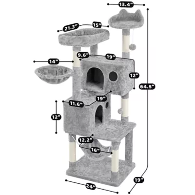 Yaheetech 64.5-in Multi-Level Cat Tree with 2 Condos, Hammock and Basket - Image 3