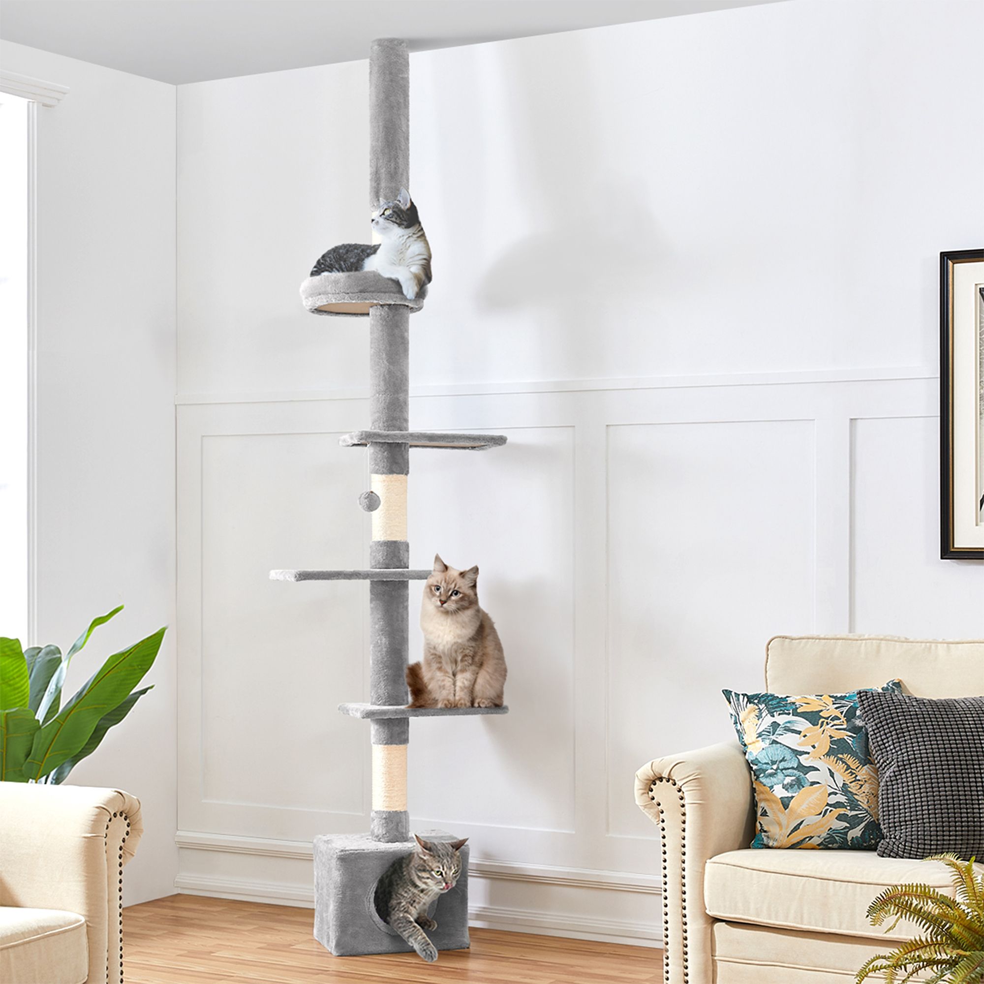 Yaheetech 89-104.5-in Adjustable Floor-to-Ceiling Cat Tree with Condo and 4 Perches - thumbnail 2