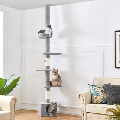 Yaheetech 89-104.5-in Adjustable Floor-to-Ceiling Cat Tree with Condo and 4 Perches - Image 2