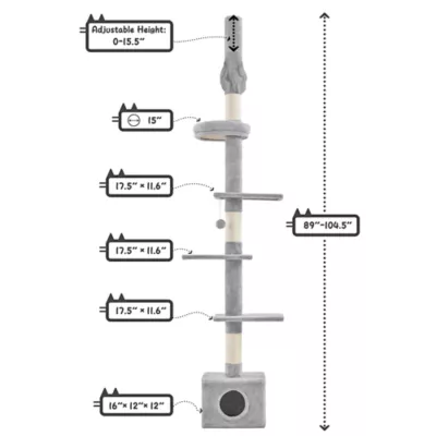Yaheetech 89-104.5-in Adjustable Floor-to-Ceiling Cat Tree with Condo and 4 Perches - Image 3