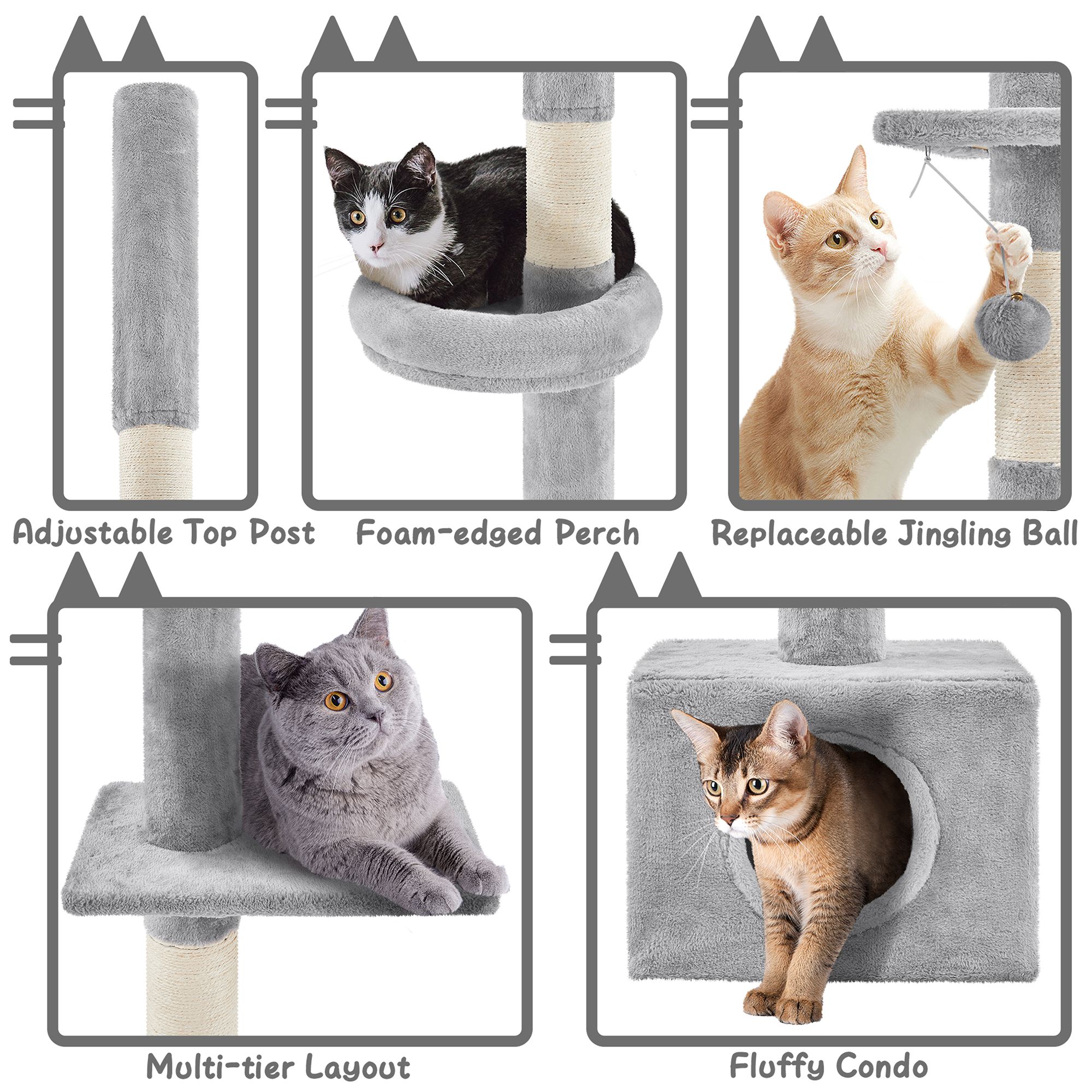Yaheetech 89-104.5-in Adjustable Floor-to-Ceiling Cat Tree with Condo and 4 Perches - thumbnail 5