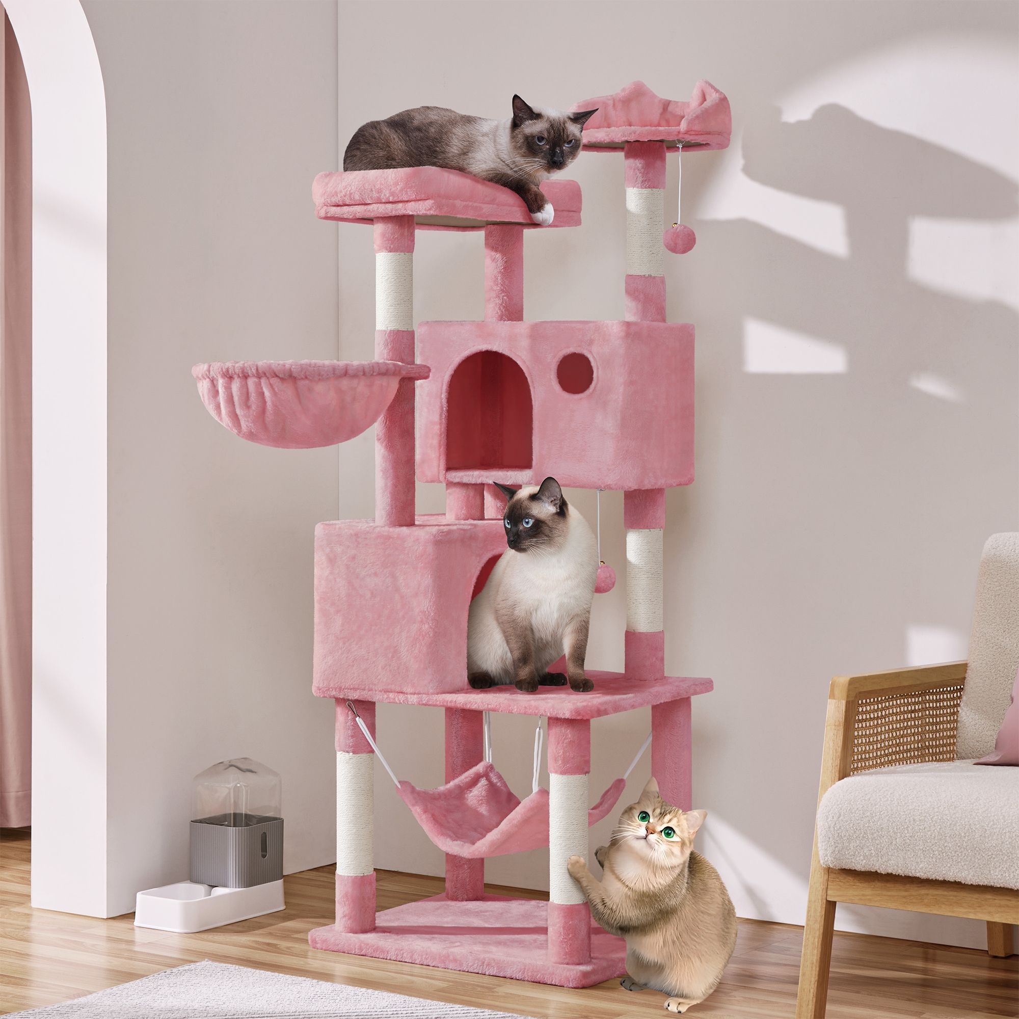 Yaheetech 64.5-in Multi-Level Cat Tree with 2 Condos, Hammock and Basket - thumbnail 2