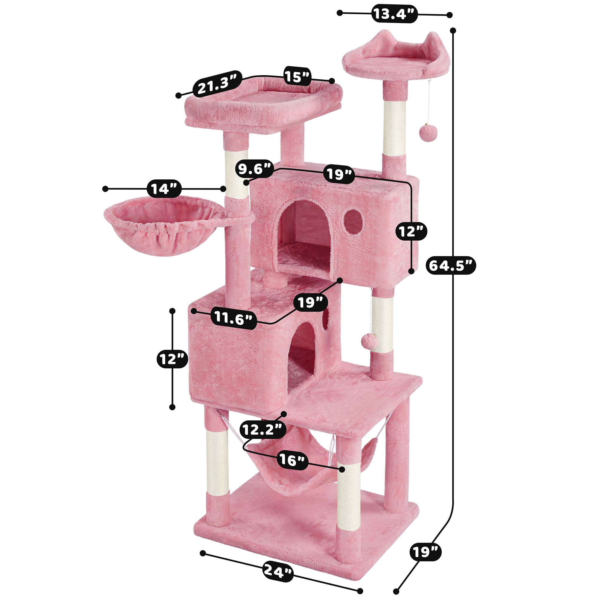 Yaheetech 64.5-in Multi-Level Cat Tree with 2 Condos, Hammock and Basket - thumbnail 3
