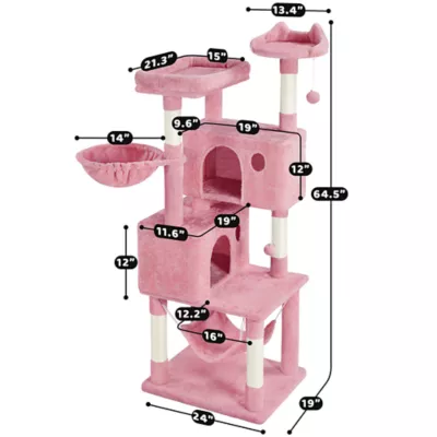 Yaheetech 64.5-in Multi-Level Cat Tree with 2 Condos, Hammock and Basket - Image 3