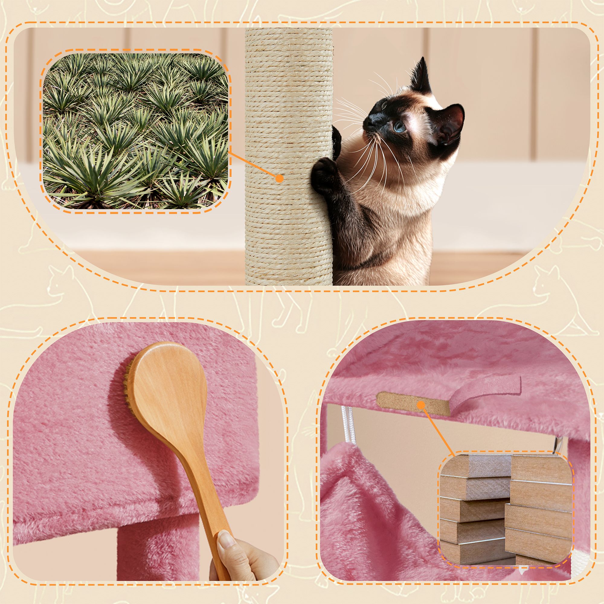Yaheetech 64.5-in Multi-Level Cat Tree with 2 Condos, Hammock and Basket - thumbnail 4