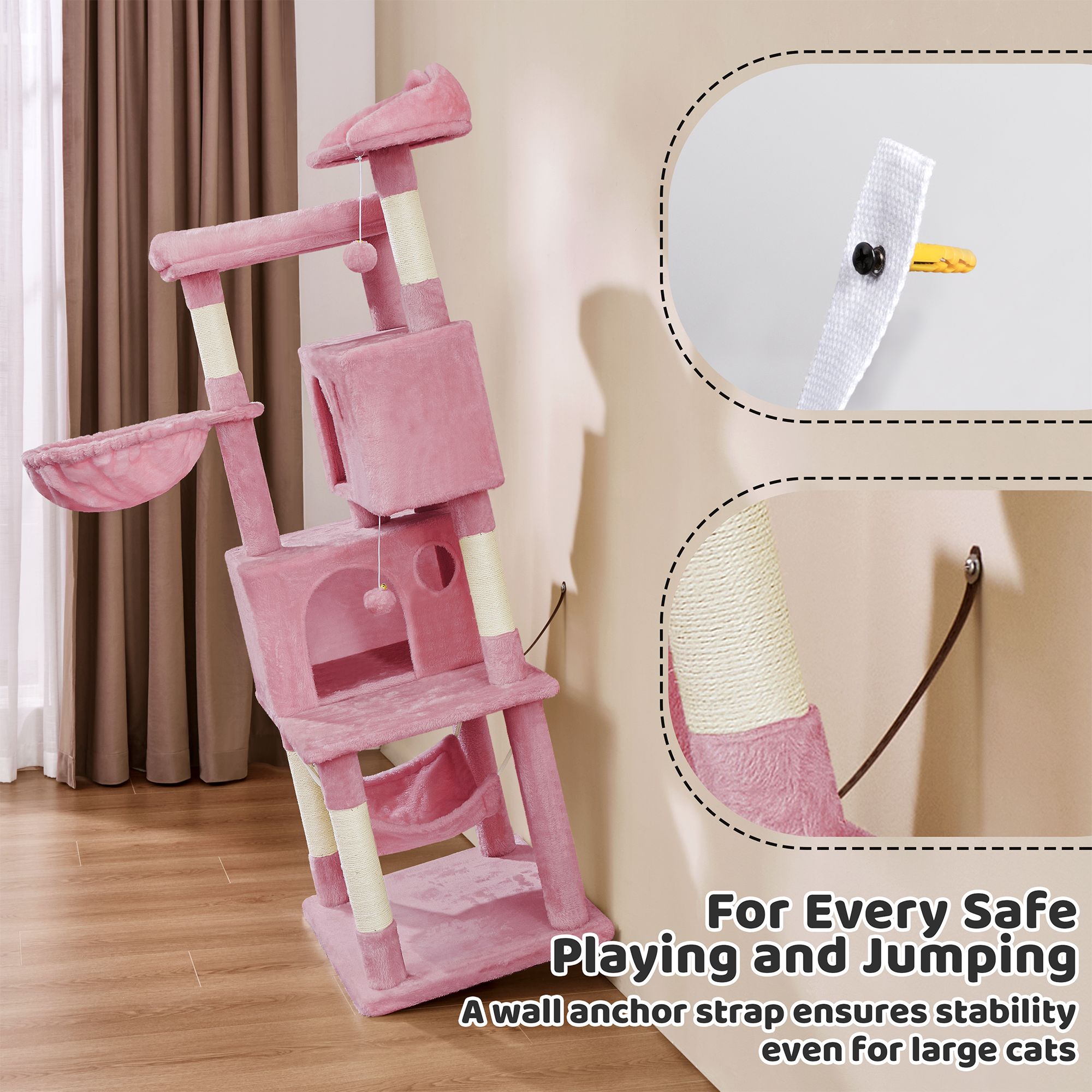 Yaheetech 64.5-in Multi-Level Cat Tree with 2 Condos, Hammock and Basket - thumbnail 5