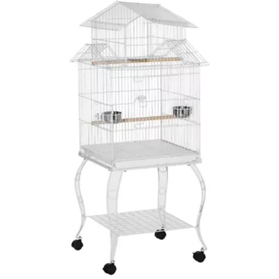 PawHut 53.9''H Large Rolling Steel Bird Cage Bird House with Detachable Rolling Stand, Storage Shelf - Image 1
