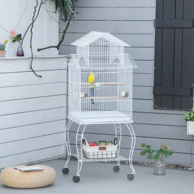 PawHut 53.9''H Large Rolling Steel Bird Cage Bird House with Detachable Rolling Stand, Storage Shelf - Image 2