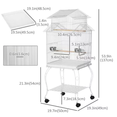 PawHut 53.9''H Large Rolling Steel Bird Cage Bird House with Detachable Rolling Stand, Storage Shelf - Image 3