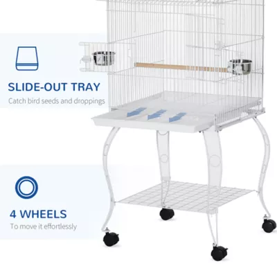 PawHut 53.9''H Large Rolling Steel Bird Cage Bird House with Detachable Rolling Stand, Storage Shelf - Image 4