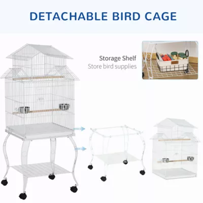 PawHut 53.9''H Large Rolling Steel Bird Cage Bird House with Detachable Rolling Stand, Storage Shelf - Image 5