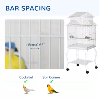 PawHut 53.9''H Large Rolling Steel Bird Cage Bird House with Detachable Rolling Stand, Storage Shelf - Image 6