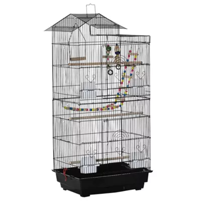 PawHut 39"H Bird Cage with Ladder, Swing, Toys, Perches, Tray, Feeding Bowls - Image 1