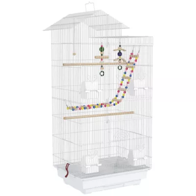 PawHut 39"H Bird Cage with Ladder, Swing, Toys, Perches, Tray, Feeding Bowls - Image 1