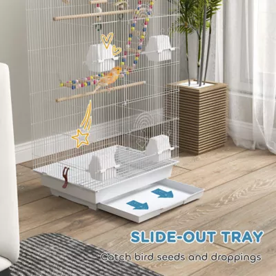 PawHut 39"H Bird Cage with Ladder, Swing, Toys, Perches, Tray, Feeding Bowls - Image 5