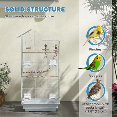PawHut 39"H Bird Cage with Ladder, Swing, Toys, Perches, Tray, Feeding Bowls - Image 6