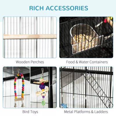 PawHut 71"H Bird Cage with Wheels, Perches, Ramp, Storgae Shelf, Toys - Image 5