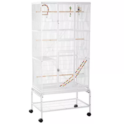 PawHut 71"H Bird Cage with Wheels, Perches, Ramp, Storgae Shelf, Toys - Image 1