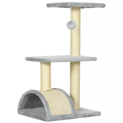 PawHut 28"H Cat Tree with Scratching Post, Platforms, Toy Ball - Image 1