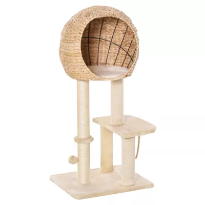PawHut 39" H Cat Tree with Sisal Scratching Post, Condo, Plush Perch, Hanging Rope and Hanging Ball - Image 1