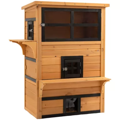 PawHut Cat House, Outdoor 3-Tier Kitty Shelter, Weather Resistant, w/ Escape Door - Image 1