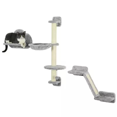 PawHut 3PCs Cat Shelves with Hammock, Scratching Posts, Platforms - Image 1