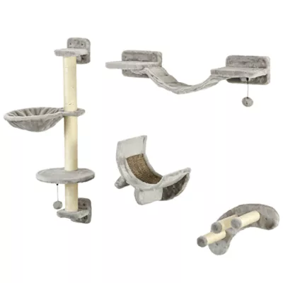 PawHut Cat Wall Shelf with Scratching Post, Play Balls, Platforms - Image 1