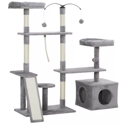 PawHut 53" Cat Tree, Cat Tower with Scratching Posts, Cat Condo, Beds, Platforms, Toy Balls - Image 1