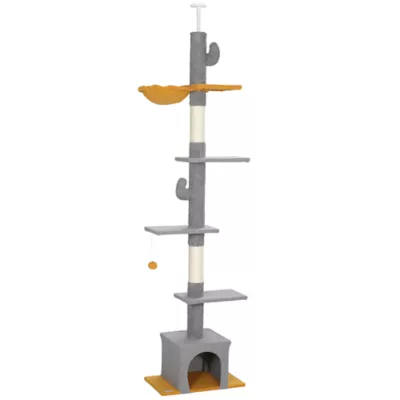 PawHut Floor to Ceiling Cat TreeTower with 90.5"-108" Adjustable Height, Scratching Posts, Hammock - Image 1