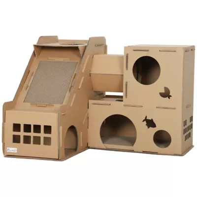 PawHut Multi-Level Cardboard Cat House, Corrugated Cardboard Play Condo with Scratching Pads - Image 1