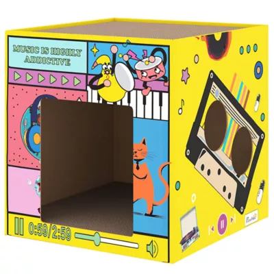 PawHut 2 in 1 Cardboard Cat House, Cat Scratcher for Cats with Scratching Board & Catnip - Image 1
