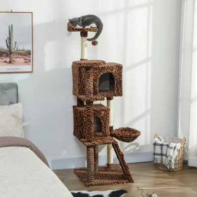 PawHut 63 Inch Cat Tree with Sisal Scratching Posts, Condos, Plush Perches, Hammock - Image 2