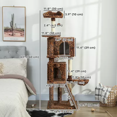 PawHut 63 Inch Cat Tree with Sisal Scratching Posts, Condos, Plush Perches, Hammock - Image 3