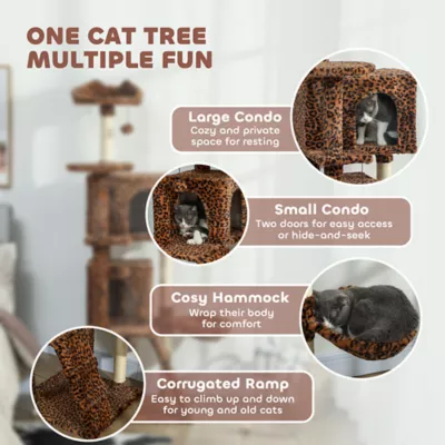 PawHut 63 Inch Cat Tree with Sisal Scratching Posts, Condos, Plush Perches, Hammock - Image 4