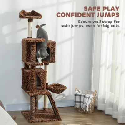 PawHut 63 Inch Cat Tree with Sisal Scratching Posts, Condos, Plush Perches, Hammock - Image 6