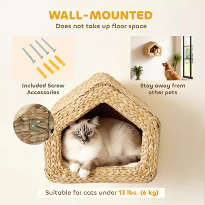 PawHut Cat Wall Shelf, Wall Mounted Cat House with Washable Cushion - Image 4