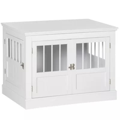 PawHut 31" Dog Crate Furniture End Table with Three Doors for Small Dogs, White - Image 1