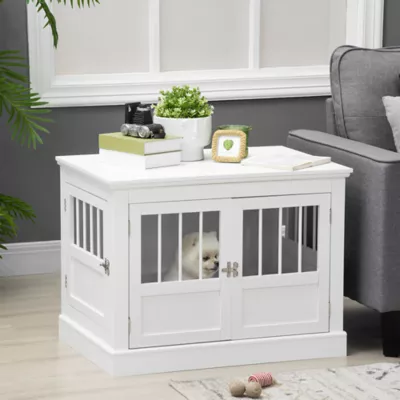 PawHut 31" Dog Crate Furniture End Table with Three Doors for Small Dogs, White - Image 2