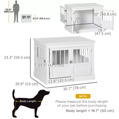 PawHut 31" Dog Crate Furniture End Table with Three Doors for Small Dogs, White - Image 3