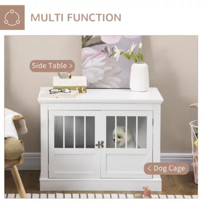 PawHut 31" Dog Crate Furniture End Table with Three Doors for Small Dogs, White - Image 4