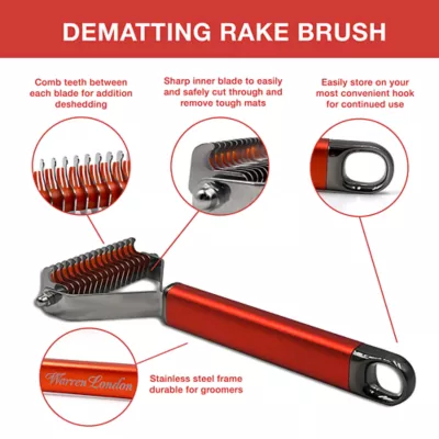 Warren London Dematting Rake Brush For Dogs & Cats W/ Skin Friendly Rounded Edges & Ergonomic Handle - Image 2