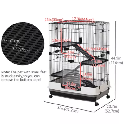 PawHut 45"H Cage, 4-Level Cage for Ferret, Chinchilla, Hedghog, Bunny, Guinea Pig, Small Animal - Image 3