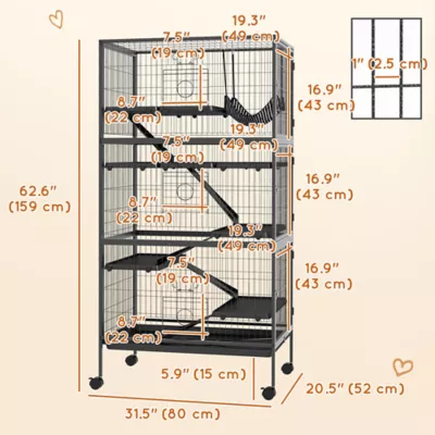 PawHut 6-Tier Rolling Small Animal Cage for Rabbit, Ferret, Chinchilla, Rat - Image 3