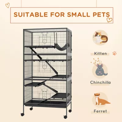 PawHut 6-Tier Rolling Small Animal Cage for Rabbit, Ferret, Chinchilla, Rat - Image 4