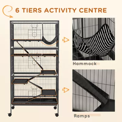 PawHut 6-Tier Rolling Small Animal Cage for Rabbit, Ferret, Chinchilla, Rat - Image 6